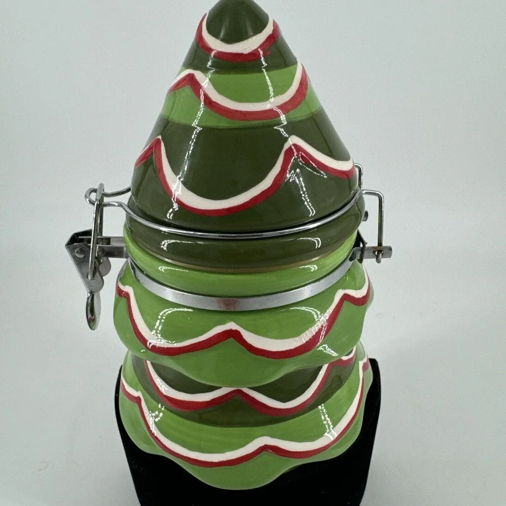 Canister Ceramic Christmas Tree Holiday Green Snacks Treat Jar‎ 7